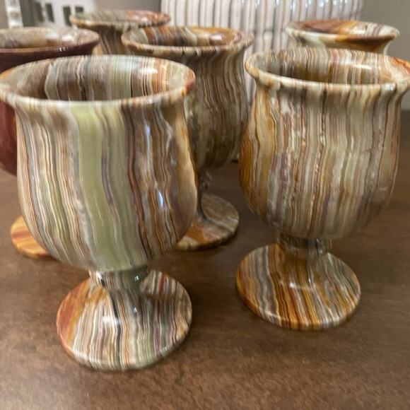 Vintage green onyx goblets set of 6 - Picture 4 of 8